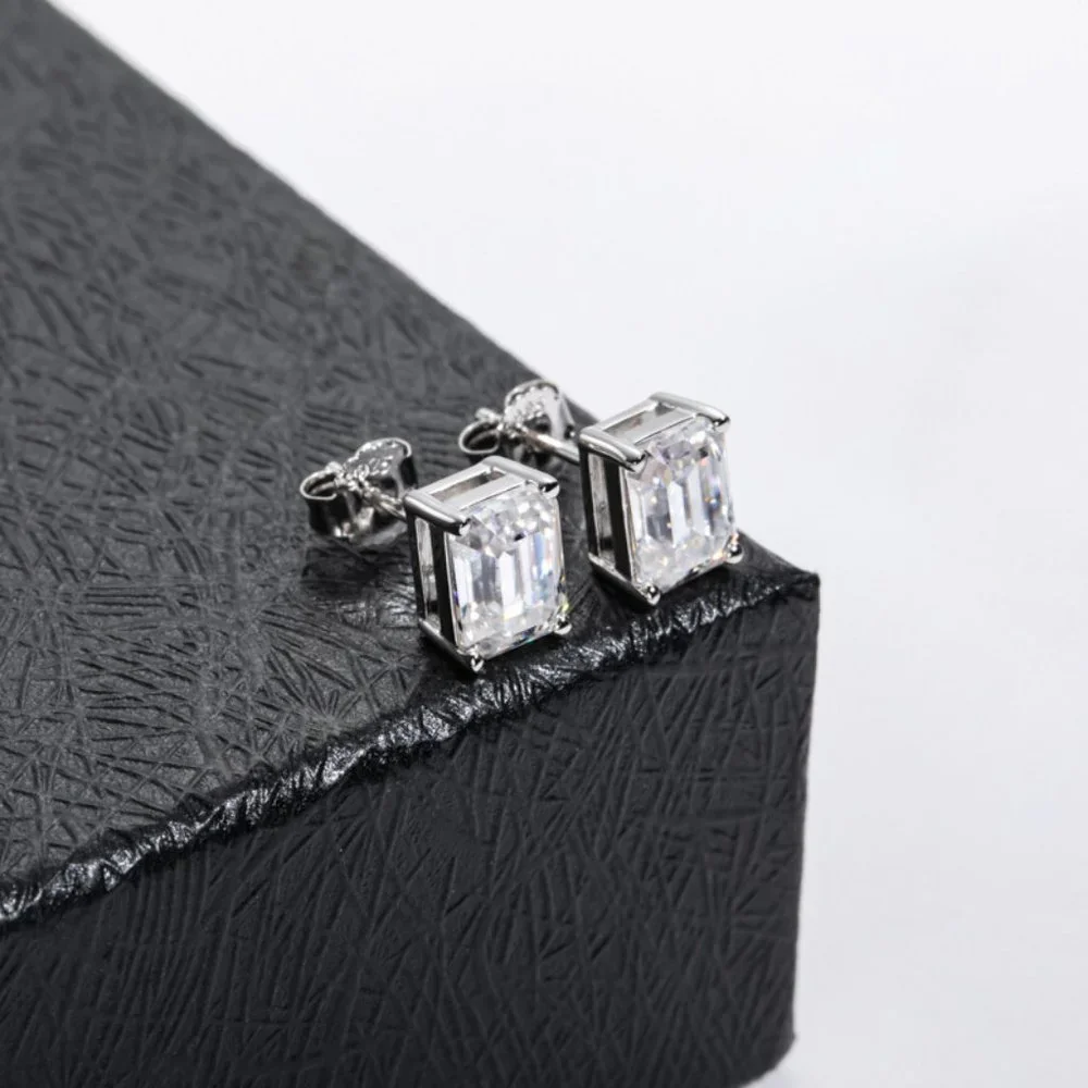 - Certified 4ct. t.w. Moissanite Diamond Emerald Cut Stud Earrings NEW